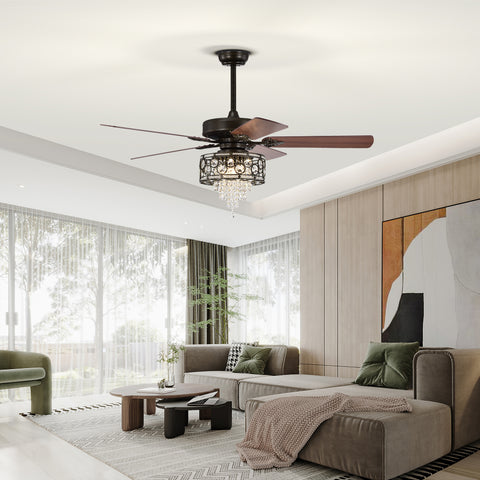 Misty Valley 52in. Industrial Black Ceiling Fan with Light, Remote Control,Wood Ceiling Fan for Living Room