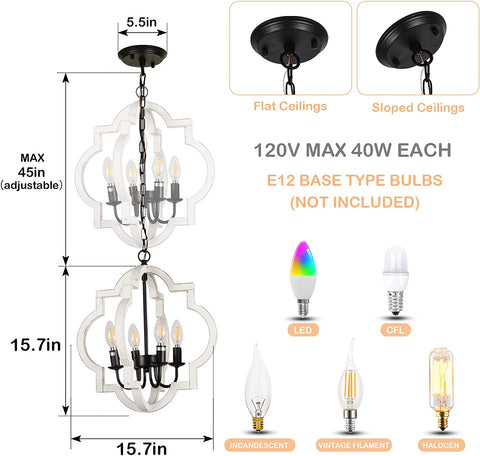Misty Valley Farmhouse 4-Light Rustic Wood Chandelier,French Country Shabby Chic Pendant Light