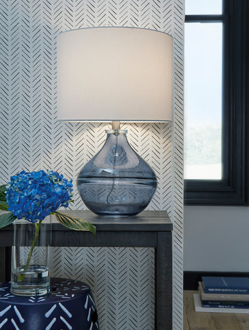 Misty Valley Lemmitt Art Glass With Crystal Drum Navy Contemporary Table Lamp