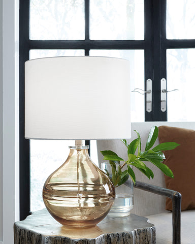 Misty Valley Lemmitt Transparent Amber Contemporary Drum Hardback Fabric Shade Table Lamp