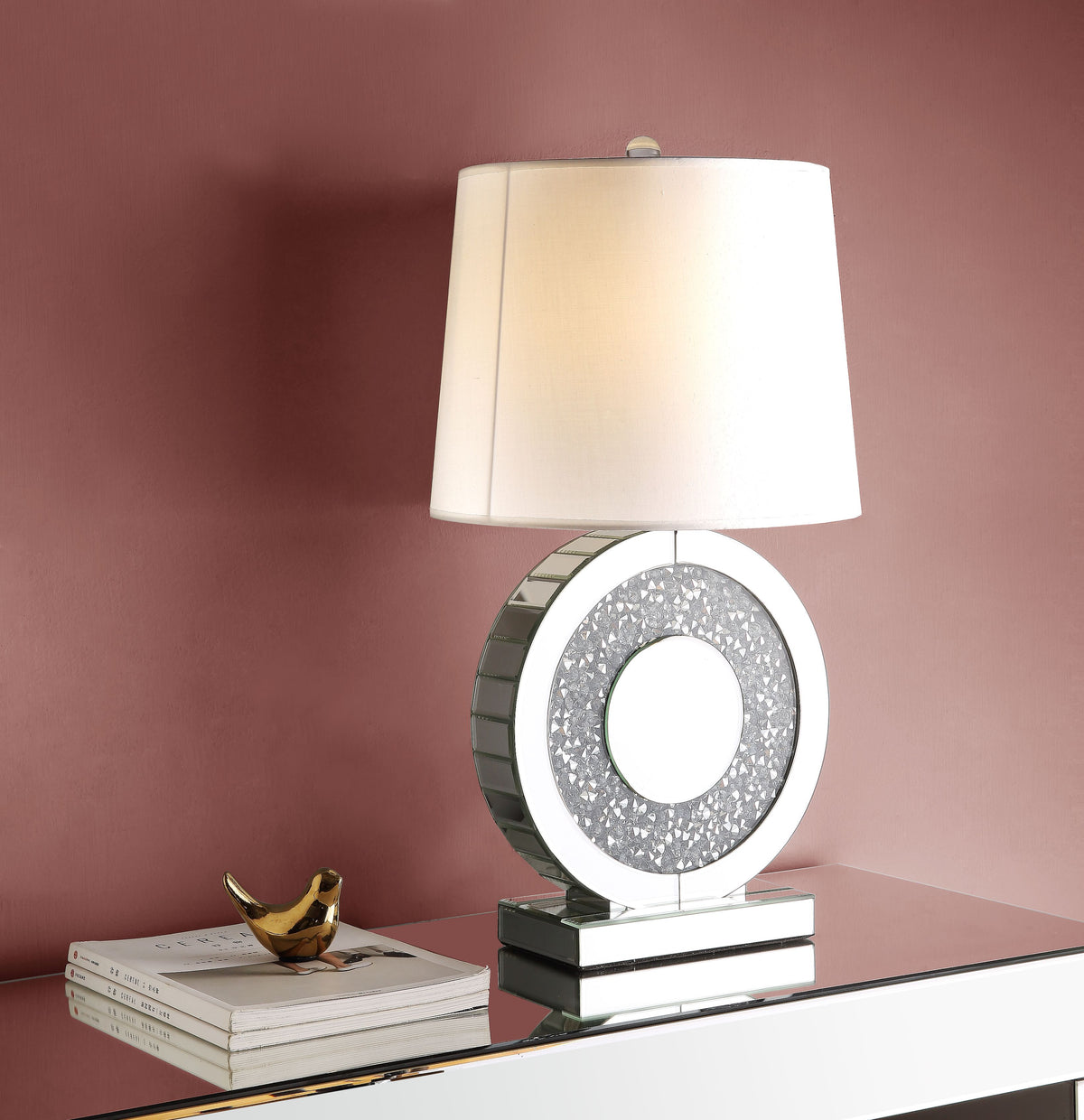 Misty Valley Noralie Round Shaped Base Table Lamp, Mirrored & Faux Diamonds