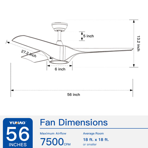 Misty Valley 56in.LED Modern White Ceiling Fan with Light, Color Changing with Lastest DC Motor