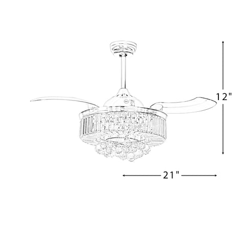 Misty Valley 42in. Bellini Glam Chrome Crystal 3-Blade LED Retractable Ceiling Fan with Remote Control