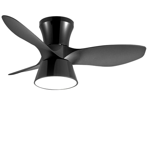 Misty Valley 32in. Modern Black Flush Mount Ceiling Fan with Light,Low Profile Ceiling Fan for Bedroom