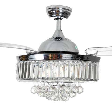 Misty Valley 42in. Bellini Glam Chrome Crystal 3-Blade LED Retractable Ceiling Fan with Remote Control