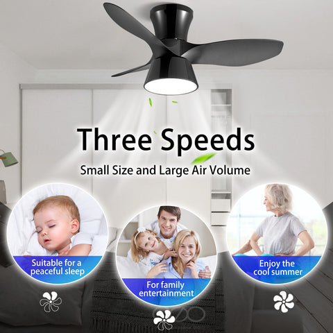 Misty Valley 32in. Modern Black Flush Mount Ceiling Fan with Light,Low Profile Ceiling Fan for Bedroom