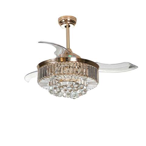 Misty Valley 42in. Bellini Glam French Gold Crystal 3-Blade LED Retractable Ceiling Fan with Remote Control