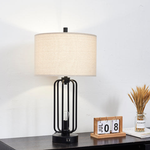 Misty Valley Modern Industrial Matte Black Metal USB Table Lamp (Set of 2)