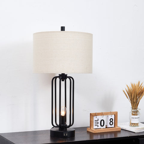 Misty Valley Modern Industrial Matte Black Metal USB Table Lamp (Set of 2)