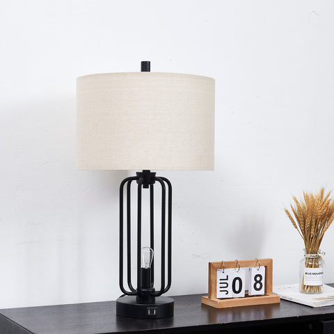 Misty Valley Modern Industrial Matte Black Metal USB Table Lamp (Set of 2)