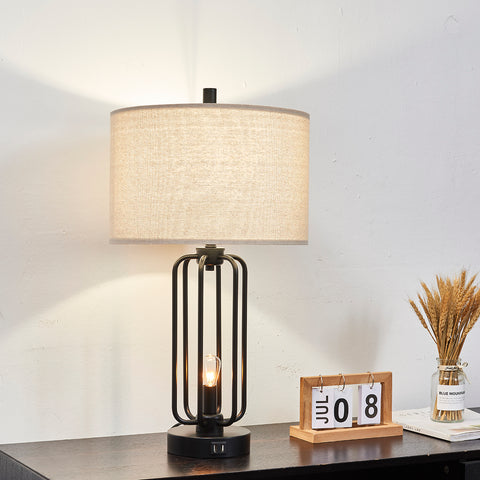 Misty Valley Modern Industrial Matte Black Metal USB Table Lamp (Set of 2)