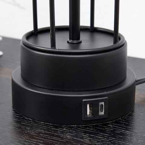 Misty Valley Modern Industial Cage Style Matte Black Metal USB Table Lamp (Set of 2)