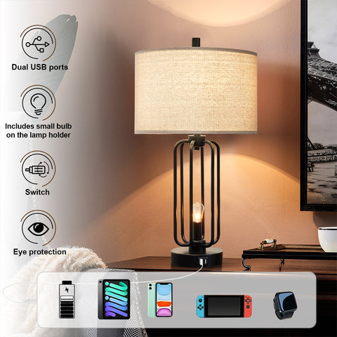 Misty Valley Modern Industrial Matte Black Metal USB Table Lamp (Set of 2)
