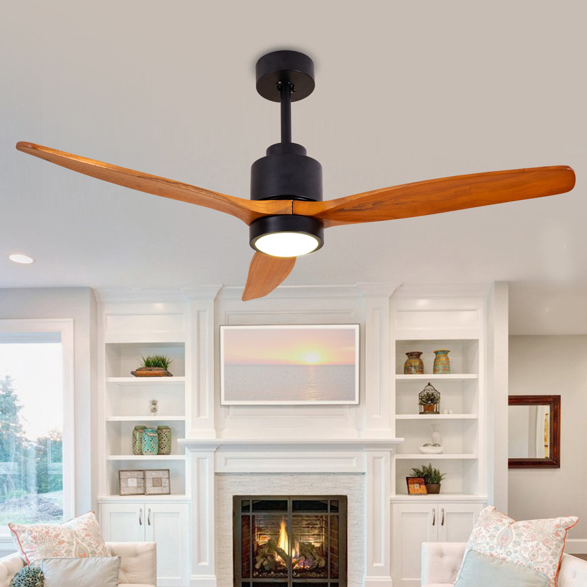 Misty Valley 52in. Solid Wood Modern Ceiling Fans with Light,Outdoor Ceiling Fan for Patios, 6 Speeds Ceiling Fan for Living,Bedroom