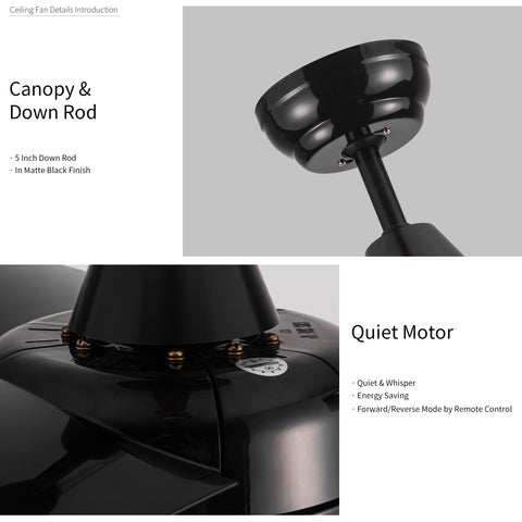 Misty Valley 42in. Matte Black Modern Ceiling Fan with Integrated LED Light, Remote Control