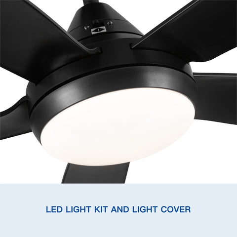Misty Valley 56in. Integrated LED Indoor  Modern Black Ceiling Fan with Light,  5 ABS Blade