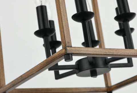 Misty Valley 6-Light Lantern Geometric Chandelier, Farmhouse Wood Ceiling Pendant Light for Living Room